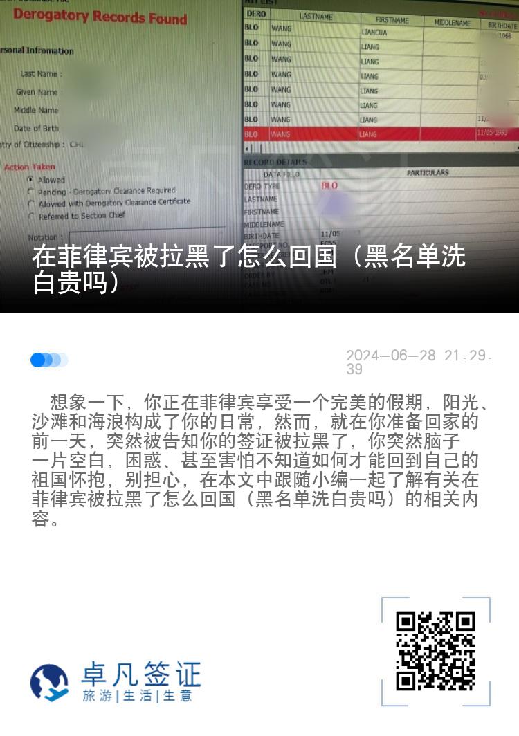 在菲律宾被拉黑了怎么回国（黑名单洗白贵吗）