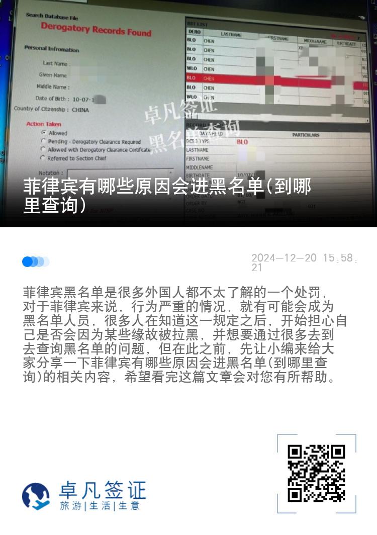 菲律宾有哪些原因会进黑名单(到哪里查询)